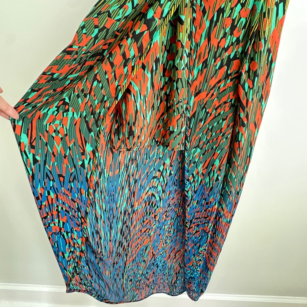 BCBGMaxAzria Multicolor Printed Maxi Dress - Black, Teal, Coral, Blue - Picture 6 of 12